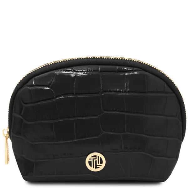 Vera Croc print leather toiletry case