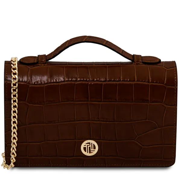 Opera Croque Croc print leather clutch with chain strap