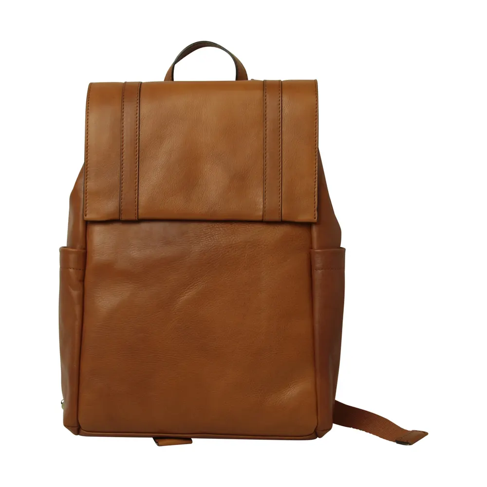 Leather Laptop Backpack with Trolley Strap - Gold