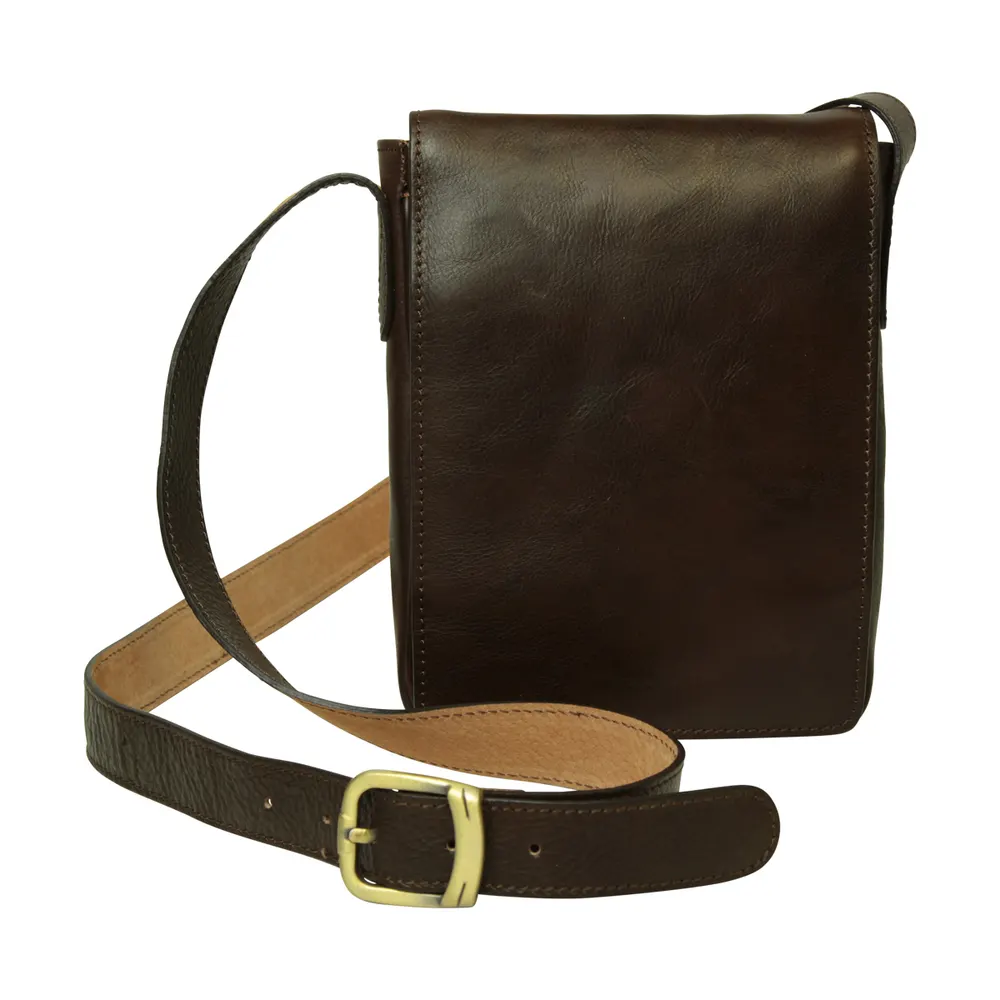 Cowhide leather cross body bag- Dark Brown