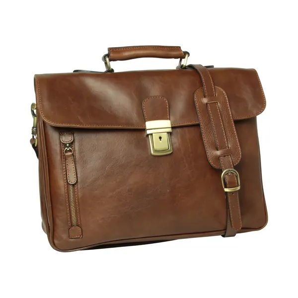 Full grain leather briefcase with schoulder strap