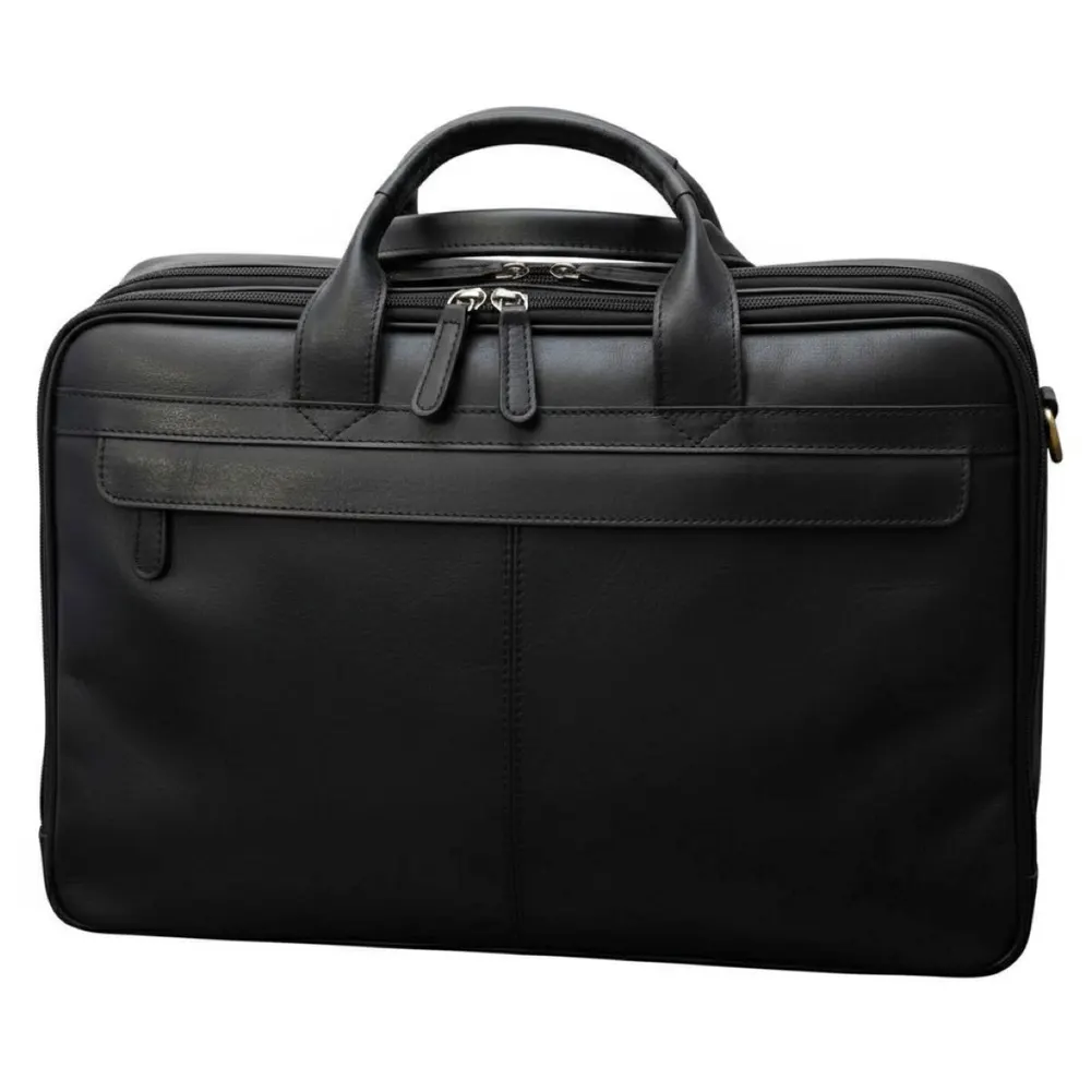 Esclusiva II Leather Laptop Briefcase - Black