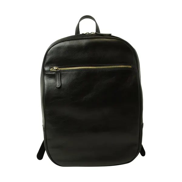 Leather backpack with exterior zip pockets