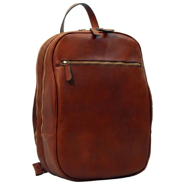Leather backpack with exterior zip pockets