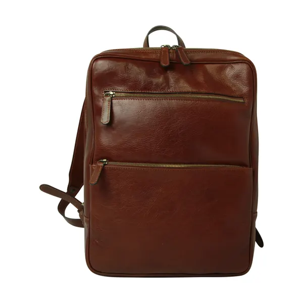 Leather backpack with trolley strap