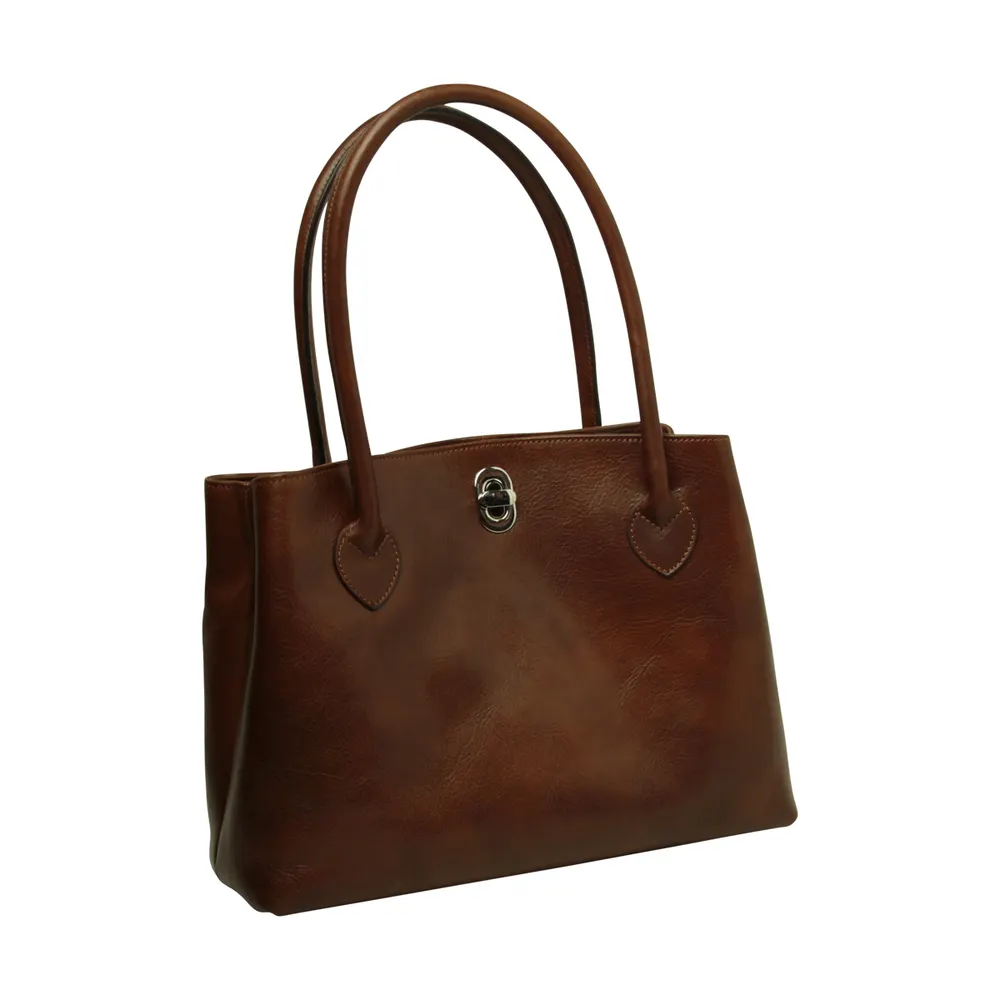 WOMEN'S BAG WITH TWO HANDLES IN FULL GRAIN LEATHER -BROWN