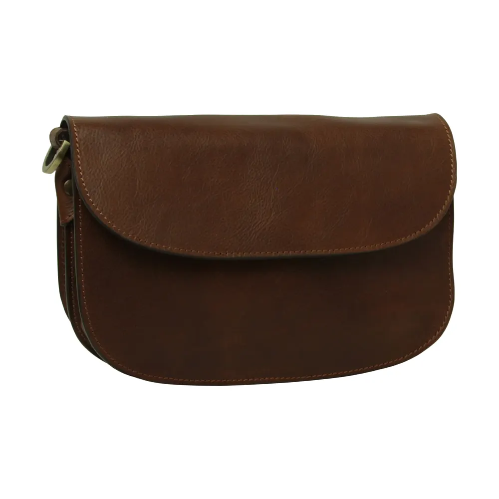 Two-sided shoulder bag in full-grain calfskin –Chestnut