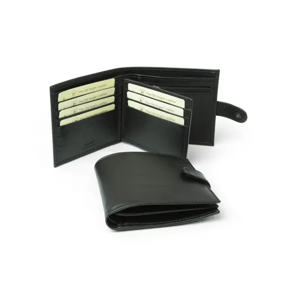 Leather wallet with snap closure