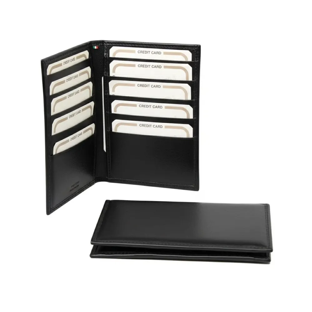 Leather Card Holder with RFID Protection - Black        